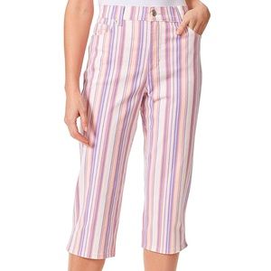 GLORIA VANDERBILT Amanda Capri SIZE 16 Ribbon Pink Stripe Cropped Denim Pant NWT